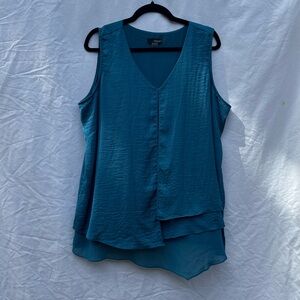 Rena Rowan Teal Layered Sleeveless V-Neck Blouse Top XL
